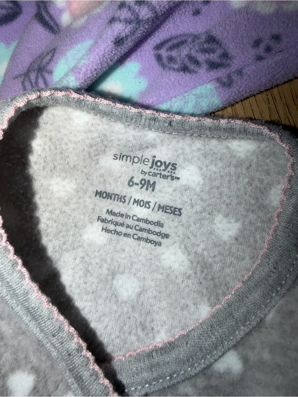 Carter's Purple Floral & Gray Heart Fleece Sleepers - Picture 4 of 6